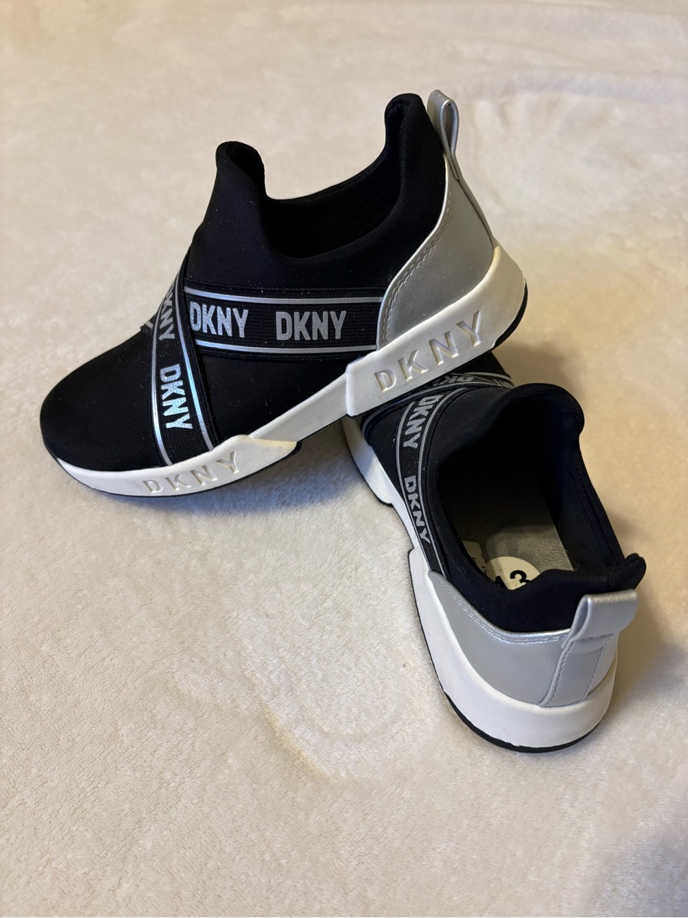 DKNY Black & Silver Slip-On Kids Sneakers